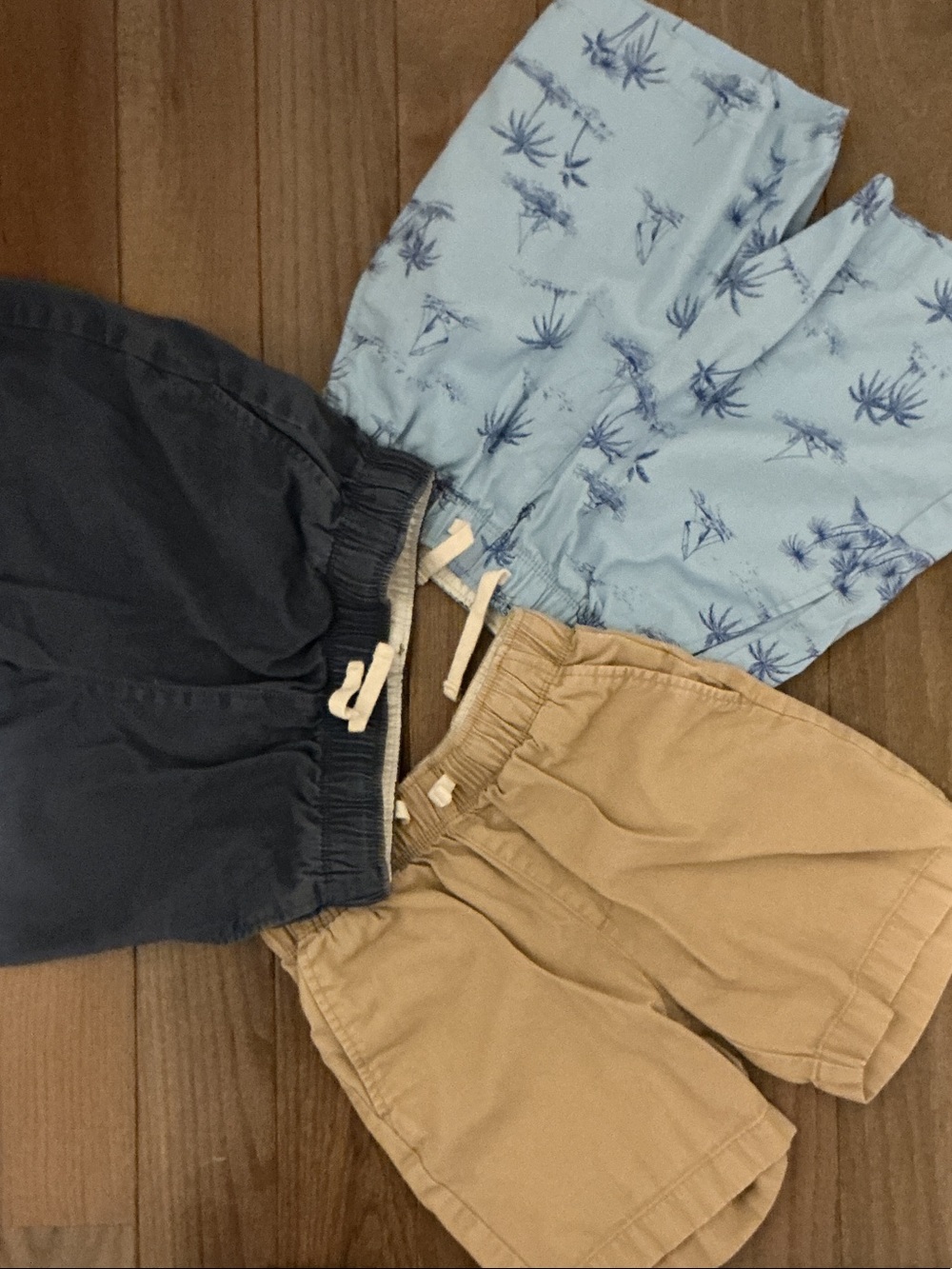 Kids Elastic Waist Shorts - Navy, Light Blue Palm Print, Khaki